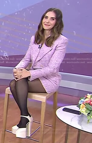 Alison Brie's pink cropped tweed blazer and skirt on Today