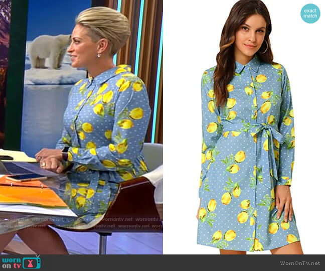 Allegra K Blue Lemon Shirt Dress worn by Jamie Yuccas on CBS Mornings