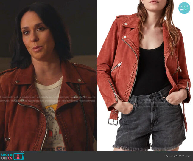 Braided Suede Biker Jacket by All Saints worn by Maddie Kendall (Jennifer Love Hewitt) on 9-1-1