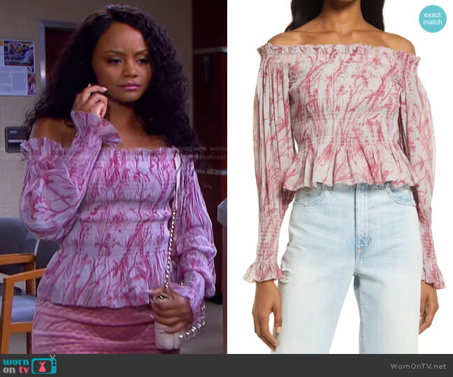 WornOnTV: Chanel’s pink printed smocked top on Days of our Lives ...