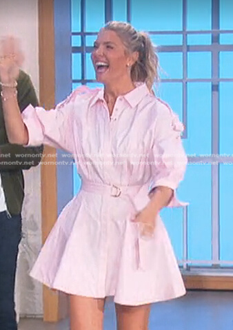 Amanda's pink belted mini dress on The Talk