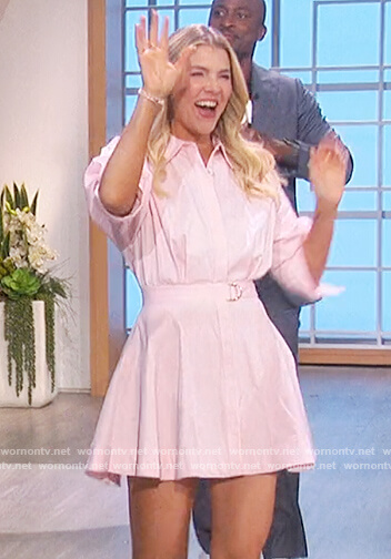 Amanda’s pink belted mini dress on The Talk