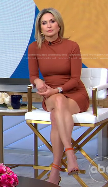 Amy’s brown ribbed mini dress on Good Morning America
