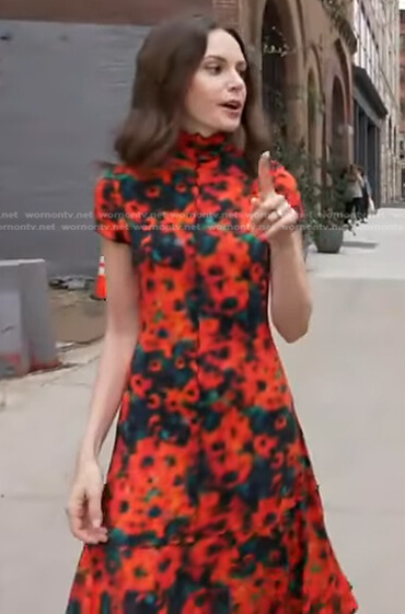 Amy Odell’s red printed midi dress on Good Morning America