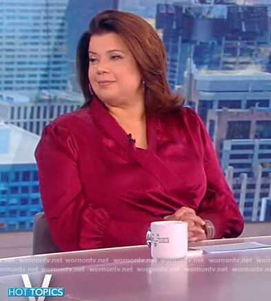 Ana’s red satin wrap dress on The View