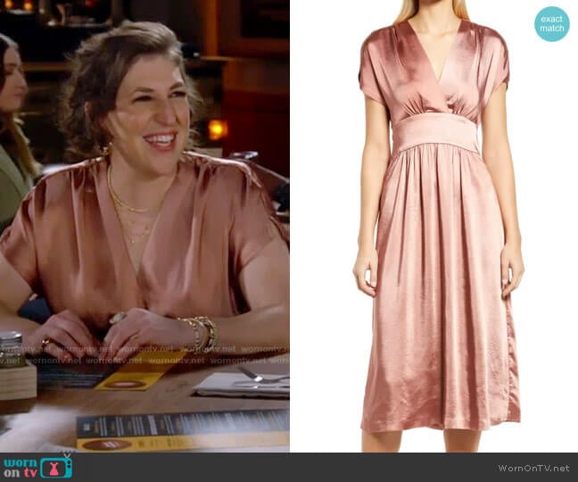 Anne Klein Wrap Front Washed Satin Midi Dress worn by Kat Silver (Mayim Bialik) on Call Me Kat