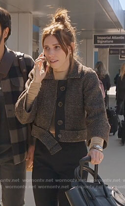 Annie's cropped tweed jacket on The Flight Attendant