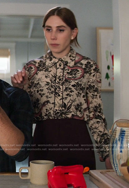 Annie's floral and snake print blouse on The Flight Attendant
