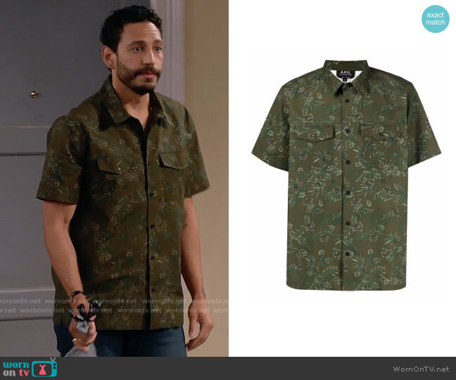 APC Floral Short Sleeve Shirt worn by Oscar (Christopher Rivas) on Call Me Kat