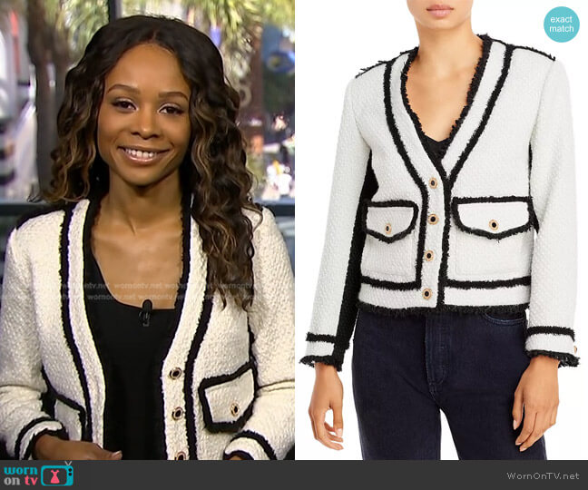 Bouclé Contrast Trim Jacket by Aqua x Scout the City worn by Zuri Hall on Access Hollywood