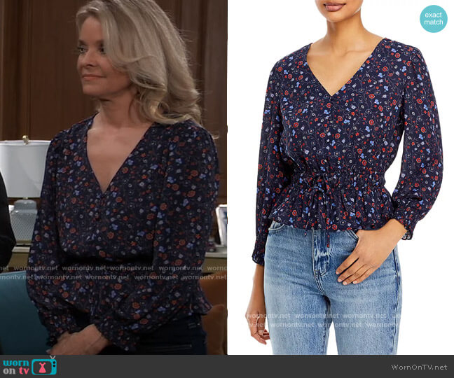 Floral Print Gathered Waist Tie Front Top by Aqua worn by Felicia Scorpio (Kristina Wagner) on General Hospital