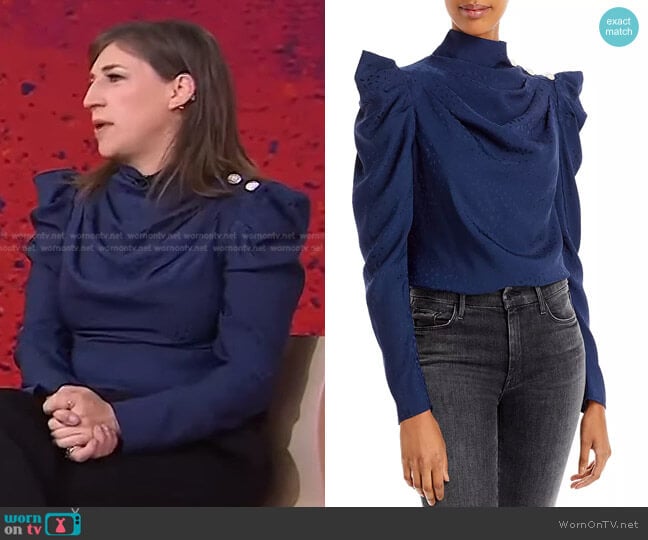 Mock Neck Puff Sleeve Top by Aqua worn by Mayim Bialik on Today