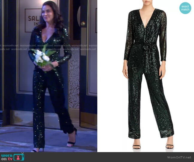 Sequined Long Sleeve Jumpsuit by Aqua worn by Chloe Lane (Nadia Bjorlin) on Days of our Lives