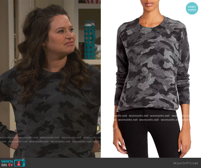 Camo Crewneck Cashmere Sweater by Aqua Cashmere worn by Jen (Katie Lowes) on How We Roll