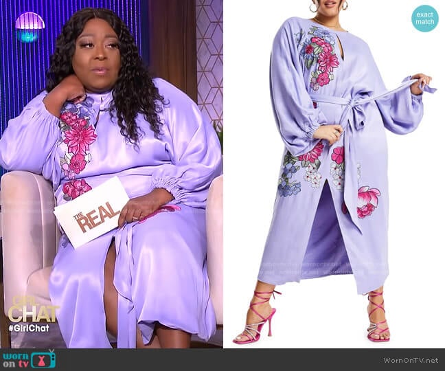 Floral Embroidered Long Sleeve Belted Midi Dress by Asos worn by Loni Love on The Real