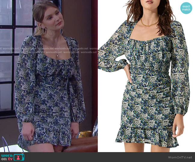 Ruched Floral Mini Dress by ASTR the Label worn by Alice Caroline Horton (Lindsay Arnold) on Days of our Lives