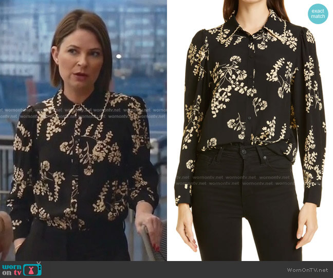 Selym Floral Print Button-Up Blouse by Ba&Sh worn by Taylor Rentzel (MacKenzie Meehan) on Bull