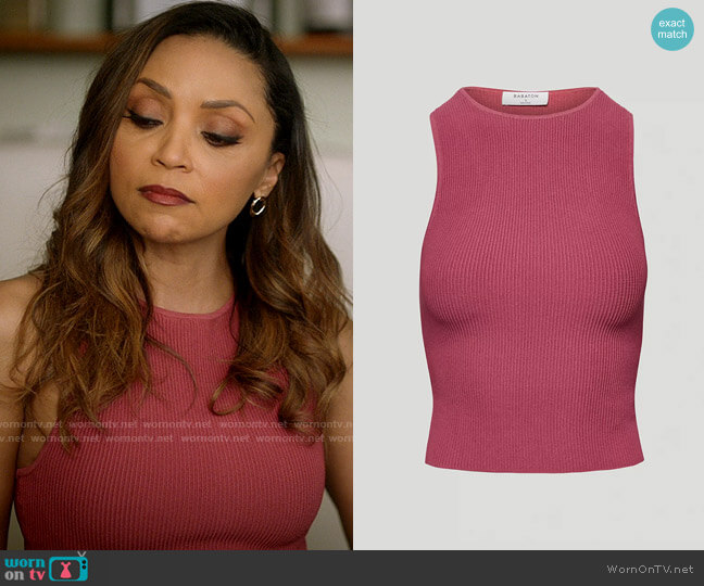 Aritzia Babaton Sculpt Knit Racer Tank in Rhodon Pink worn by Cecile Horton (Danielle Nicolet) on The Flash