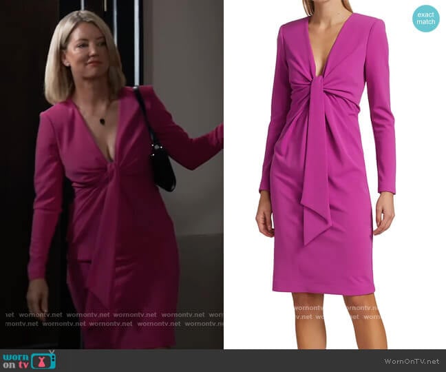 Draped Sheath Dress by Badgley Mischka worn by Nina Reeves (Cynthia Watros) on General Hospital