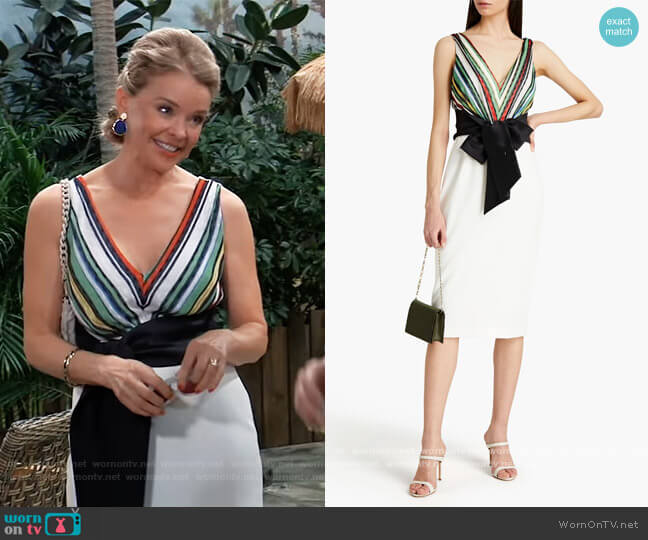 Striped Bodice Bow Cocktail Dress by Badgley Mischka worn by Felicia Scorpio (Kristina Wagner) on General Hospital