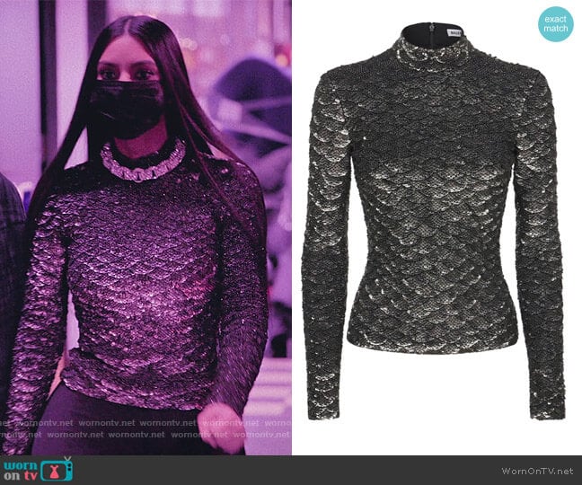 Metallic Sequined Turtleneck Top by Balenciaga worn by Kim Kardashian (Kim Kardashian) on The Kardashians