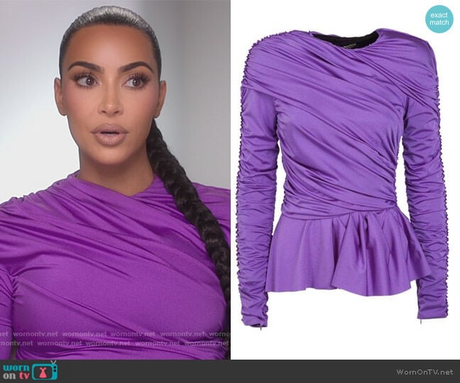 Purple Ruched Top by Balenciaga worn by Kim Kardashian  on The Kardashians