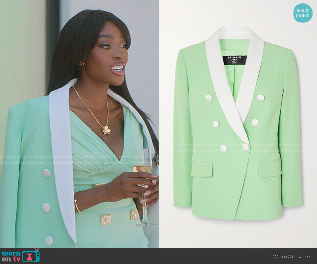 Double-Breasted Two-Tone Crepe Blazer by Balmain worn by Chelsea Lazkani  on Selling Sunset