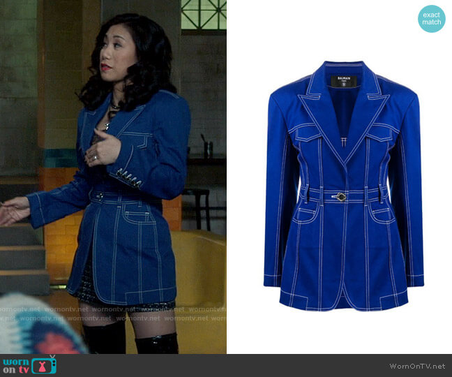 Balmain Oversized Denim Blazer worn by Melody Bayani (Liza Lapira) on The Equalizer