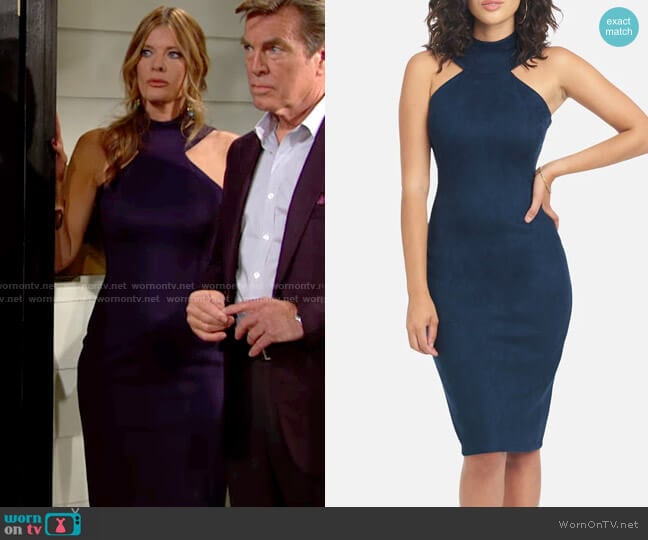 Bebe Halter Neck Suede Midi Dress worn by Phyllis Summers (Michelle Stafford) on The Young and the Restless