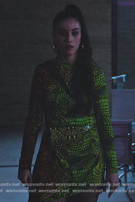 Becca's green snake skin print asymmetric dress on Elite