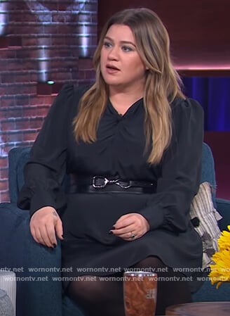 Kelly’s black twist neck mini dress on The Kelly Clarkson Show