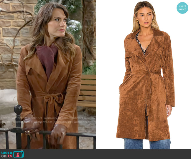 Blank NYC Coco Faux Suede Trench worn by Chelsea Lawson (Melissa Claire Egan) on The Young and the Restless