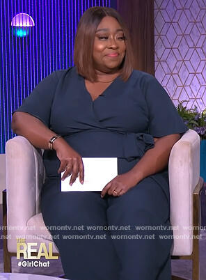 Loni’s teal wrap jumpsuit on The Real
