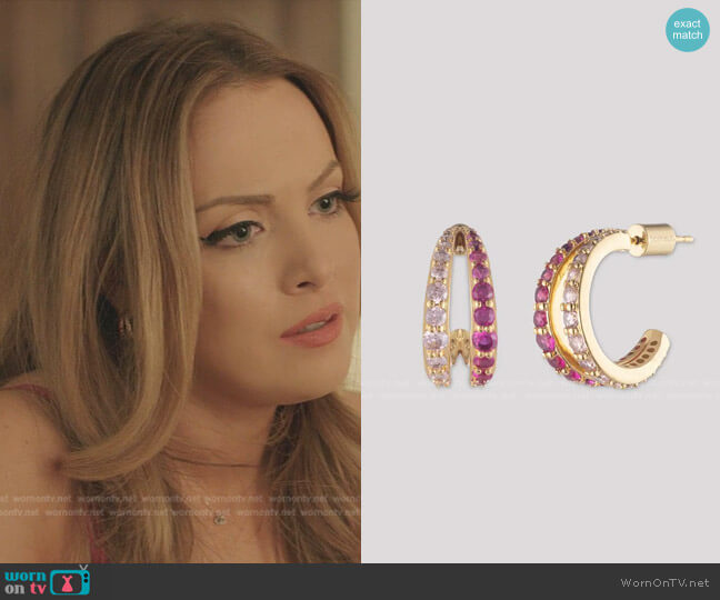 Mariah Swarovski Double Hoop Earrings by Bonheur Jewelry worn by Fallon Carrington (Elizabeth Gillies) on Dynasty