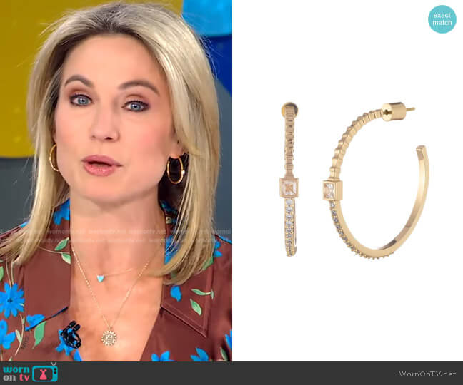 Maud Crystal Gold Hoop Earrings by Bonheur Jewelry worn by Amy Robach  on Good Morning America