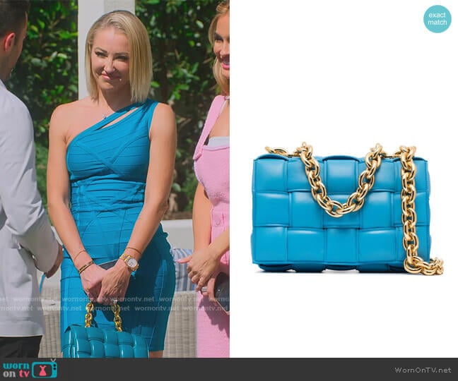 The Chain Cassette Padded Leather Shoulder Bag by Bottega Veneta worn by Mary Fitzgerald on Selling Sunset