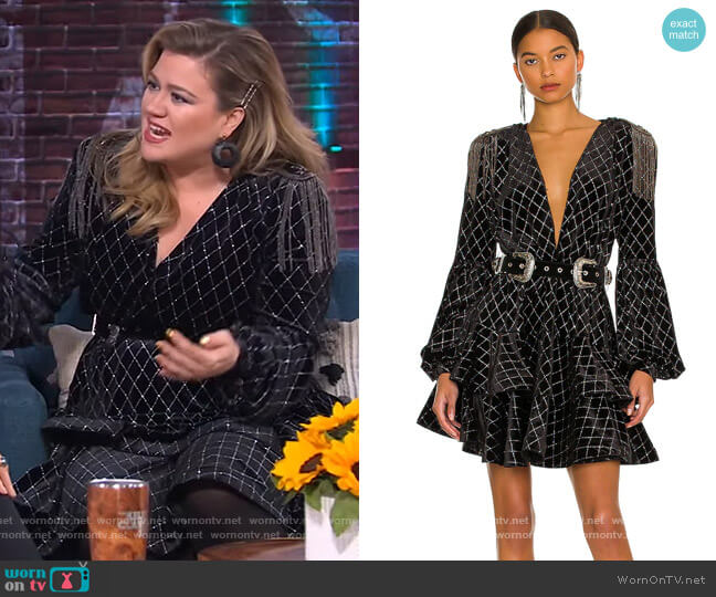 Maria Velvet Ruffle Mini Dress by Bronx and Banco worn by Kelly Clarkson  on The Kelly Clarkson Show