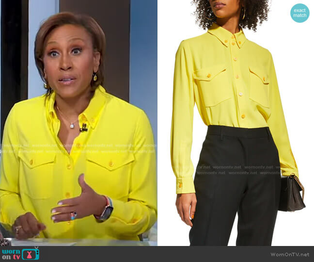 Scarves Draped Chain Pocket Button-Down Shirt by Burberry worn by Robin Roberts  on Good Morning America