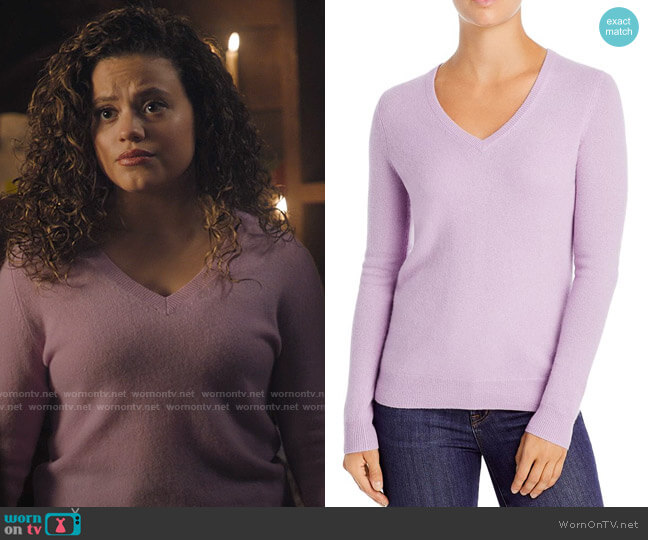 C by Bloomingdales V-Neck Cashmere Sweater in Lilac worn by Maggie Vera (Sarah Jeffery) on Charmed