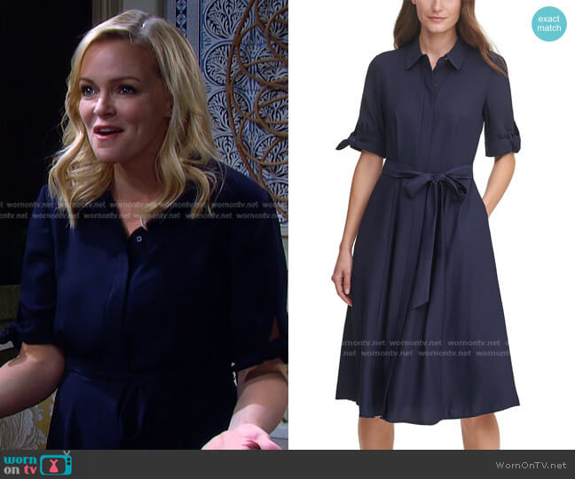 Solid Midi Shirtdress by Calvin Klein worn by Belle Brady (Martha Madison) on Days of our Lives