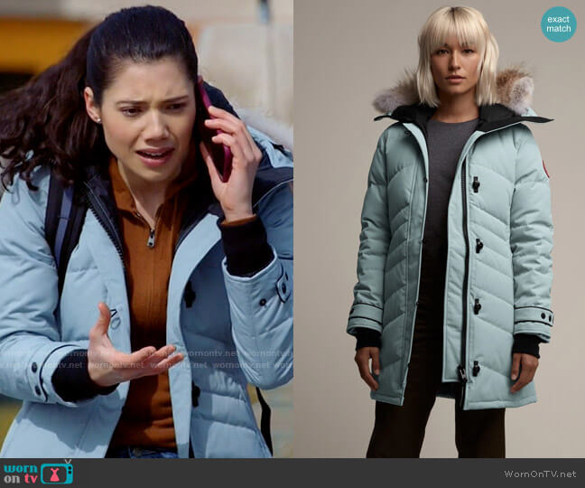 Canada Goose Lorette Parka in Stormy Sky worn by Violet Mikami (Hanako Greensmith) on Chicago Fire