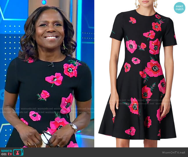 Floral Knit Fit-&-Flare Dress by Carolina Herrera worn by Deborah Roberts  on Good Morning America