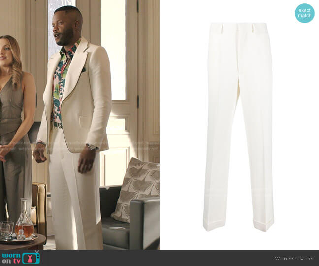 Straight-Leg Silk Trousers by Casablanca worn by Jeff Colby (Sam Adegoke) on Dynasty