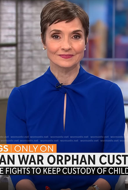 Catherine Herridge’s blue twist neck dress on CBS Mornings