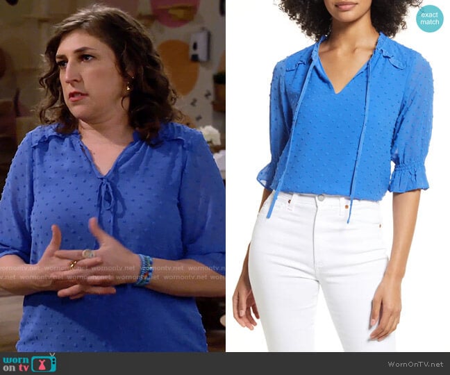 CeCe Clip Dot Tie Front Top worn by Kat Silver (Mayim Bialik) on Call Me Kat