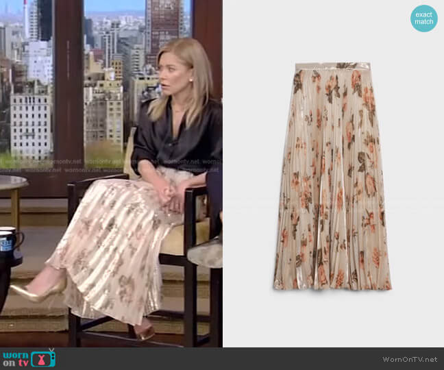 Sun-Pleated Skirt in Silk Lame by Celine worn by Kelly Ripa on Live with Kelly and Ryan