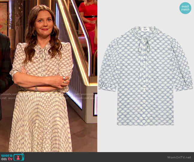 Crepe de chine Blouse with Bow by Celine worn by Drew Barrymore on The Drew Barrymore Show