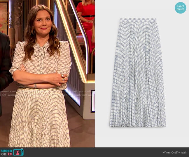 Sun Pleated Skirt in Crepe de Chine by Celine worn by Drew Barrymore on The Drew Barrymore Show