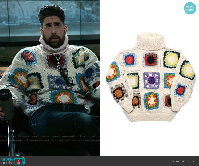 Chamula Granny Square Turtleneck Pullover worn by Harry Keshegian (Adam Goldberg) on The Equalizer