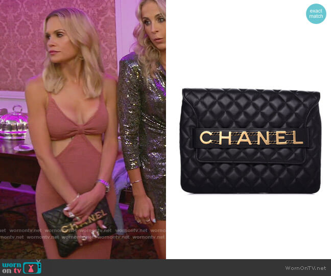 Calfskin Quilted Logo Flap Case by Chanel worn by Jackie Goldschneider on The Real Housewives of New Jersey